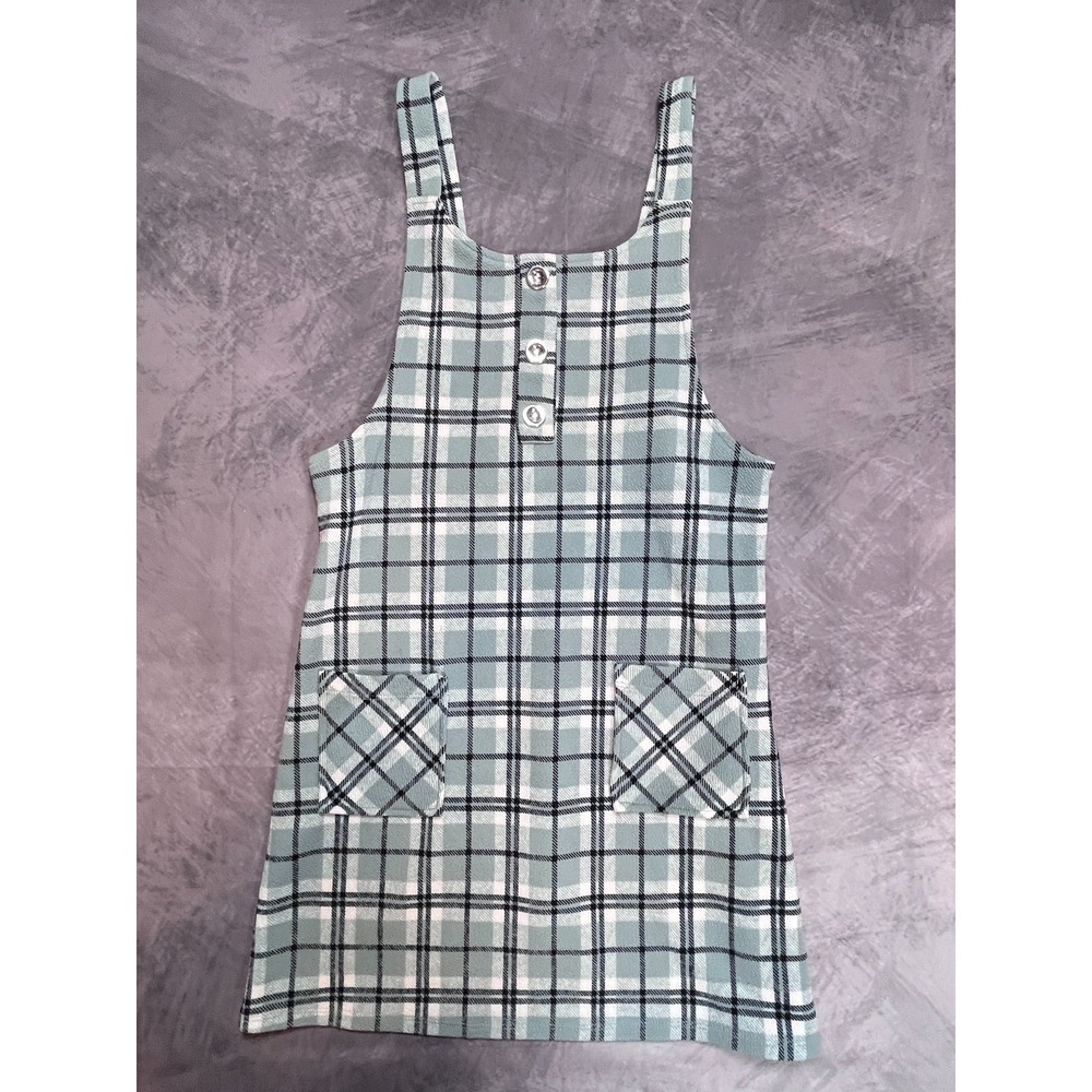 Lily Bleu Pinafore Dress Girls 10 Multi Plaid Functional Pockets Button Details